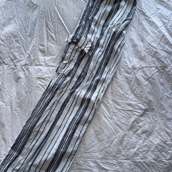 Roxy Navy & White Striped Drawstring Linen Pants small - Picture 5 of 5